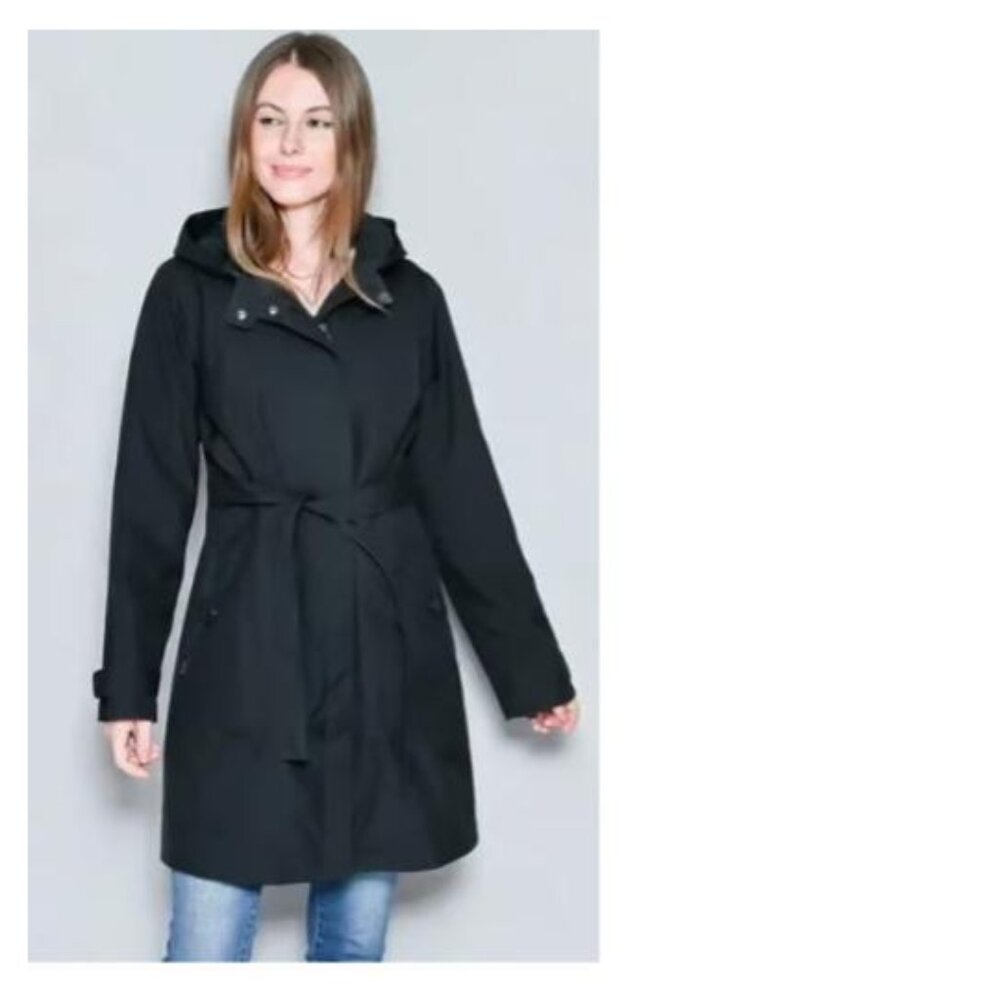 Patagonia Women Arborist Trench Coat Tie Longline Hooded Waterproof Black (sz S)